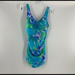VINTAGE ROXANNE BRA SIZED TEAL FLORAL SWIMWEAR 10 34D
